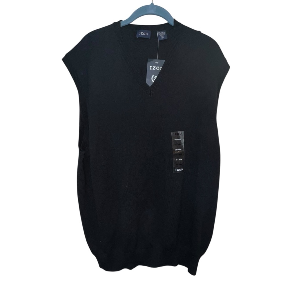 IZOD Men’s Sweater Vest Black V Neck 100% Cotton Dad Grandpa Office XXL 2X